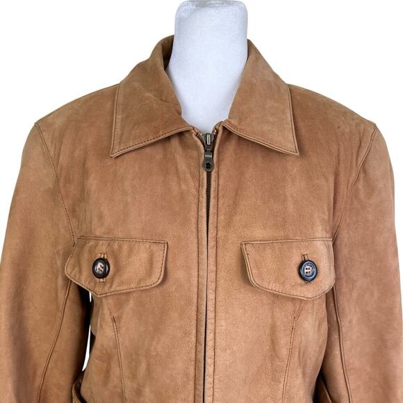 Georgetown Leather Vintage Tan Leather Jacket Waist Length Zip-up Collared Retro - Picture 2 of 16
